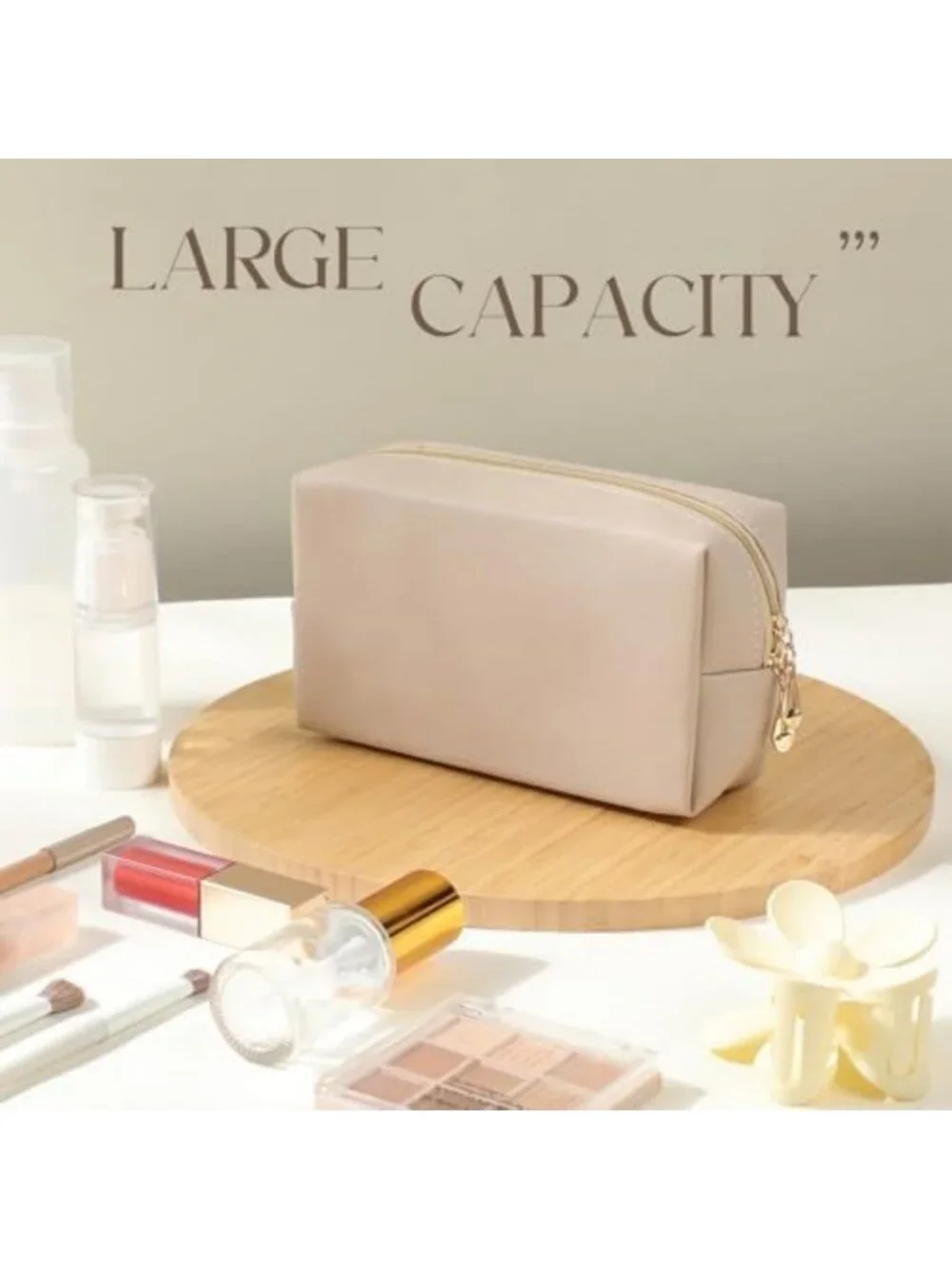 15 Pcs Aesthetic Leather Makeup Bags Set | Plain Cosmetic Pouches for Travel
